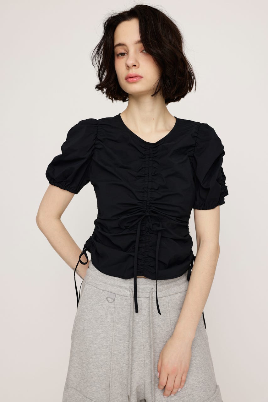GATHER WOVEN トップス BLK FREE