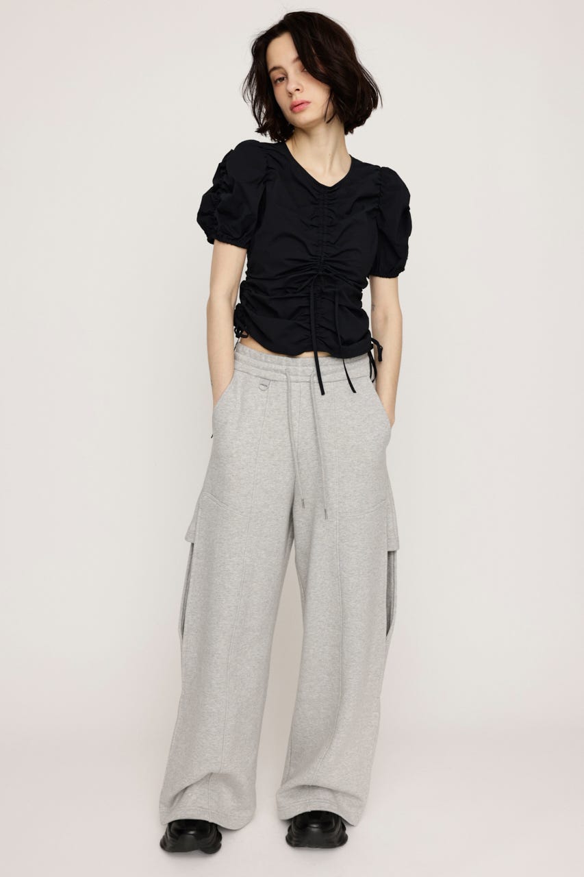 GATHER WOVEN トップス BLK FREE