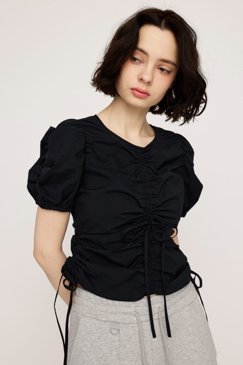 GATHER WOVEN トップス BLK FREE
