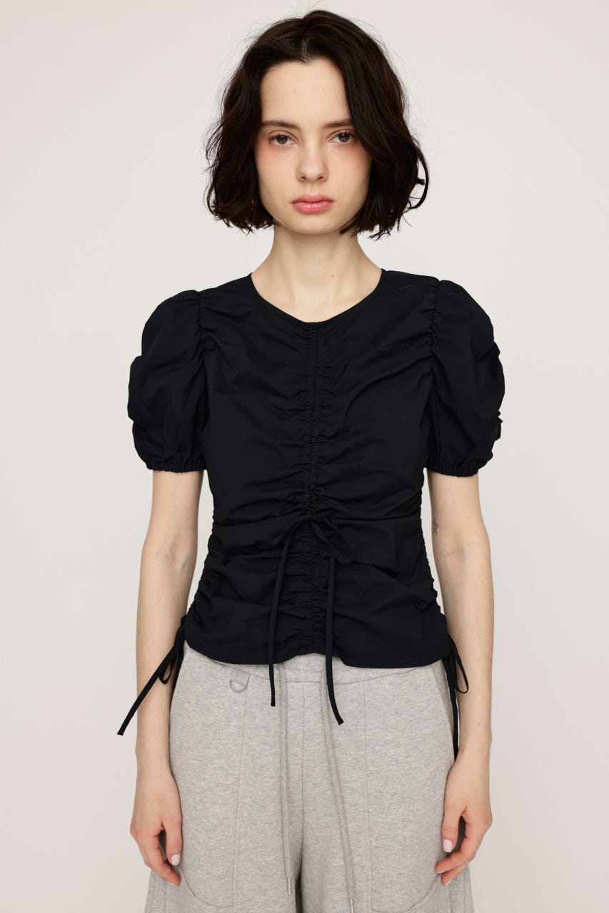 GATHER WOVEN トップス BLK FREE