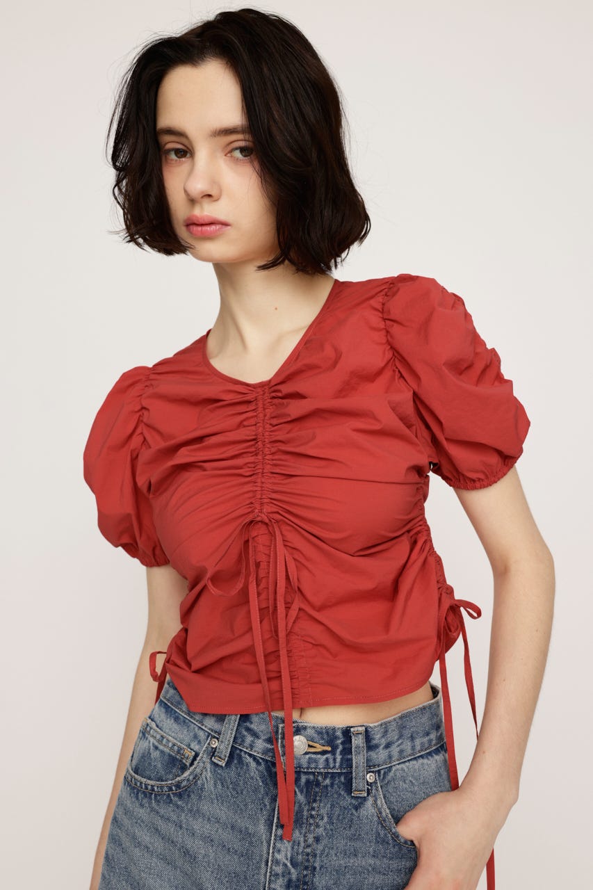 GATHER WOVEN トップス RED FREE