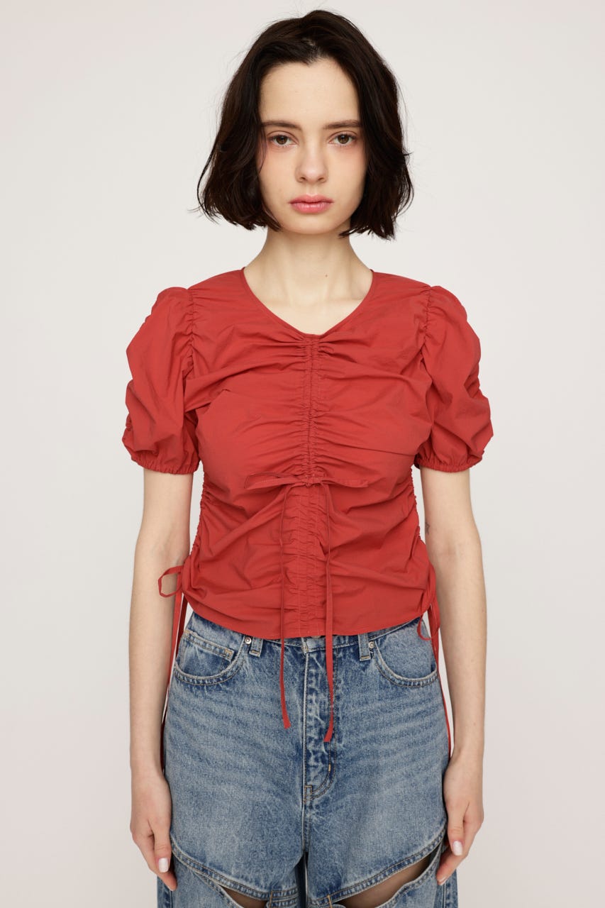 GATHER WOVEN トップス RED FREE