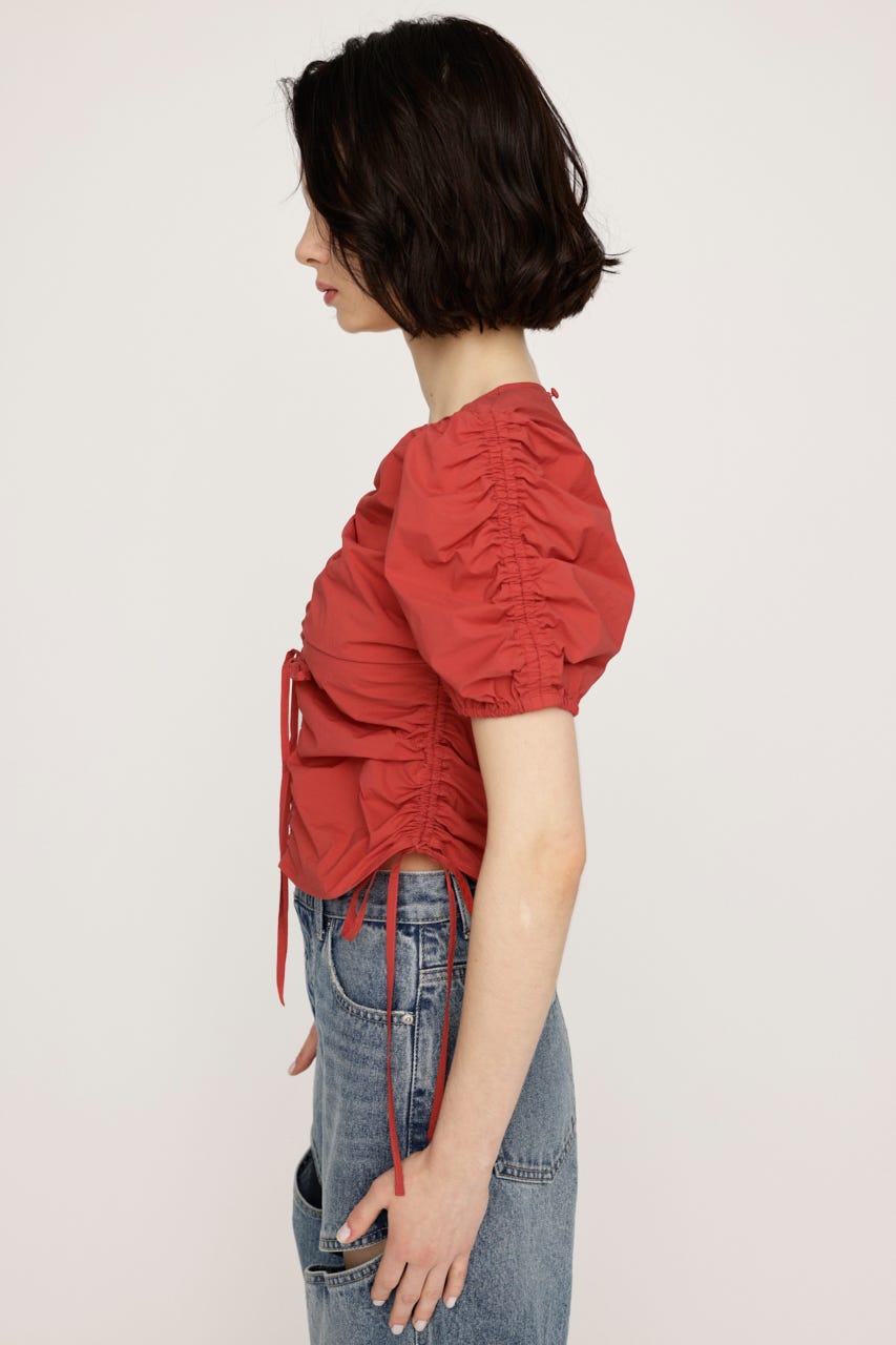 GATHER WOVEN トップス RED FREE