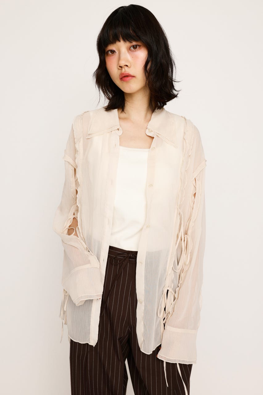 LIten Sheer Sculpture Tops リテン　シアーブラウス SLY | CUTOUT SHEER RIBBON シャツ (シャツ・ブラウス ) |SHEL