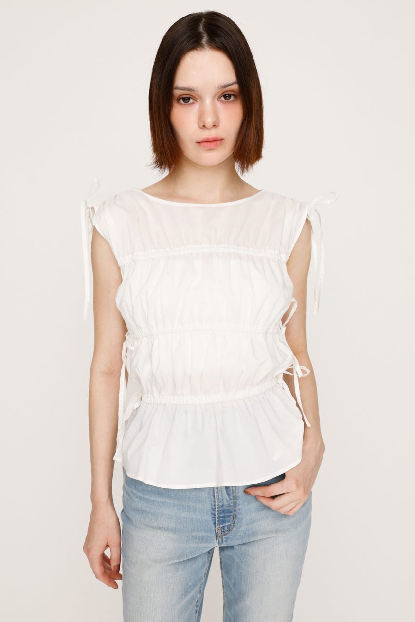 SLY  GATHER RIBBON ブラウス SLY ブラウス シャツ GATHER RIBBON WOVEN BL ギャザーリボン