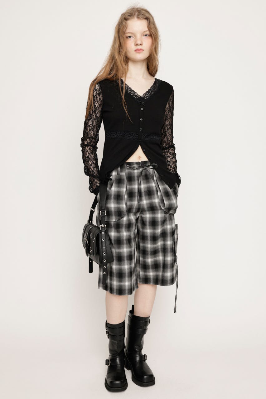 DAMAGE LACE CHECK MIDDLE パンツ M/BLK 2