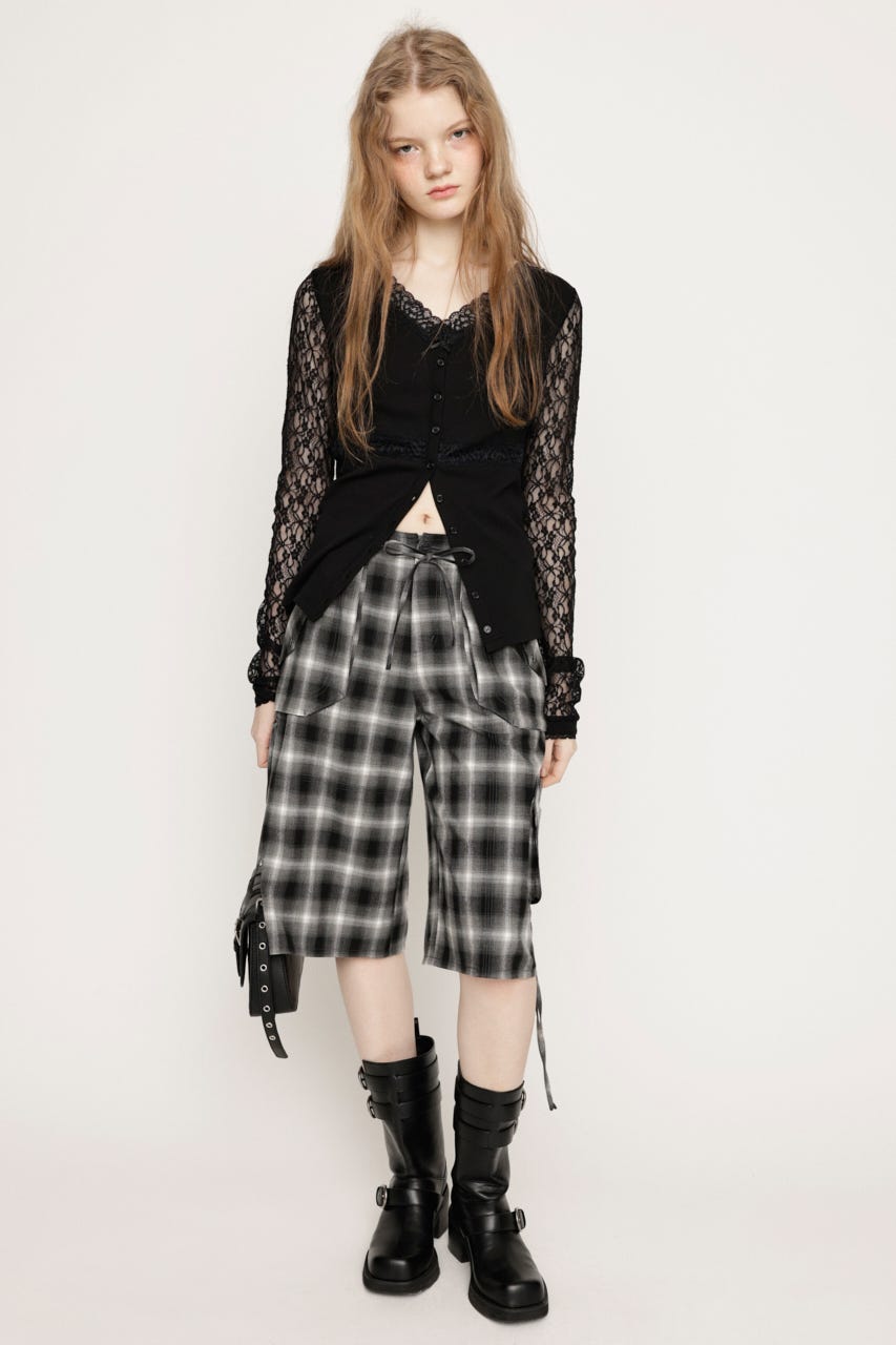 DAMAGE LACE CHECK MIDDLE パンツ M/BLK 2