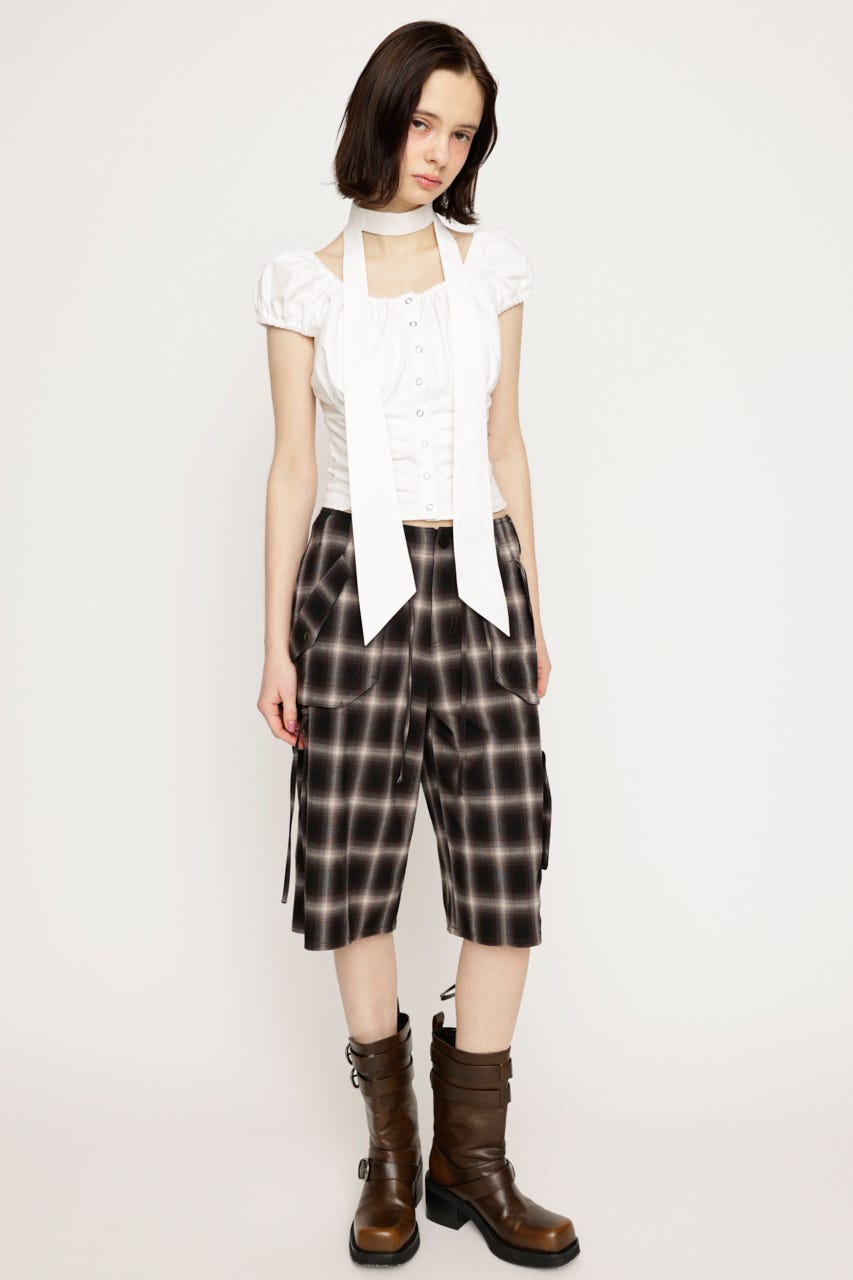 DAMAGE LACE CHECK MIDDLE パンツ M/BRN 2