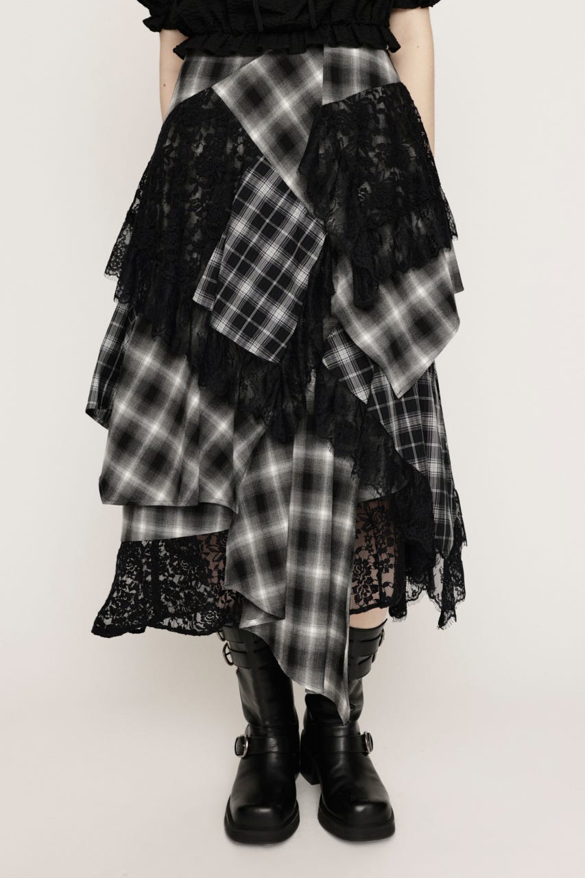 REMAKE LIKE LACE CHECK スカート M/BLK 1