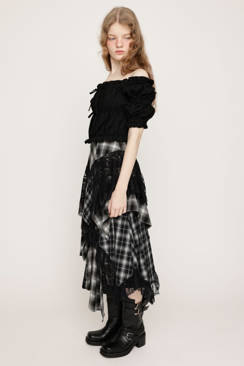 REMAKE LIKE LACE CHECK スカート M/BLK 1
