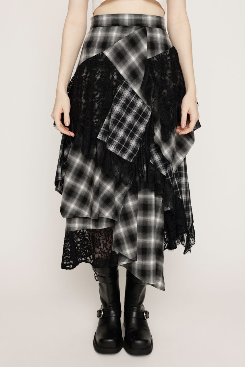 REMAKE LIKE LACE CHECK スカート M/BLK 1