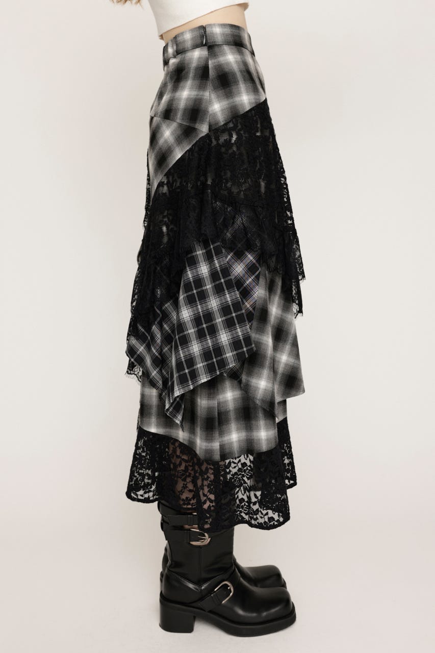 REMAKE LIKE LACE CHECK スカート M/BLK 1