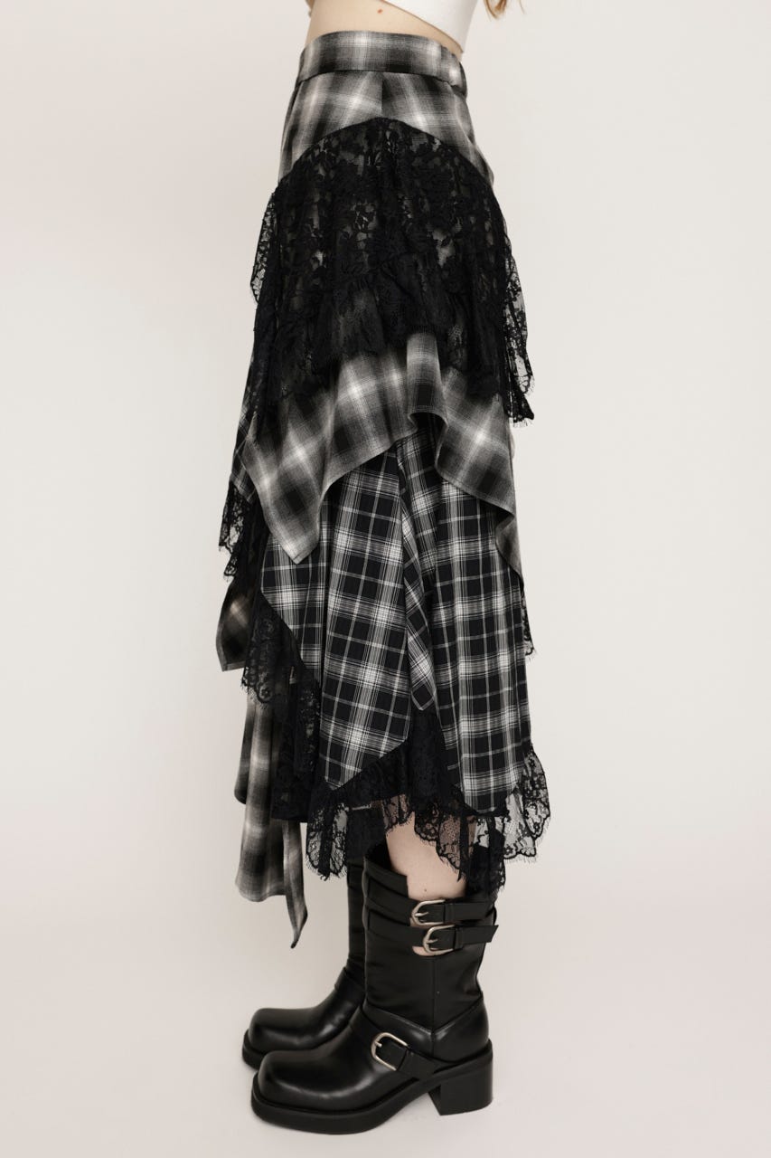 SLY【新品】REMAKE LIKE LACE CHECK SK ブラウン　M SLY | REMAKE LIKE LACE CHECK スカート (スカート(ロング) ) |SHEL