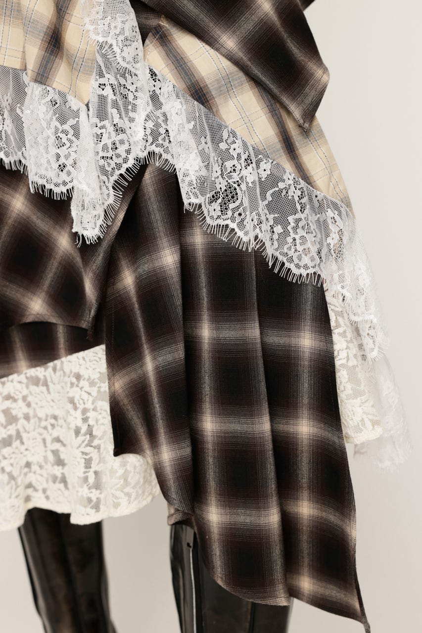 REMAKE LIKE LACE CHECK スカート M/BRN 1