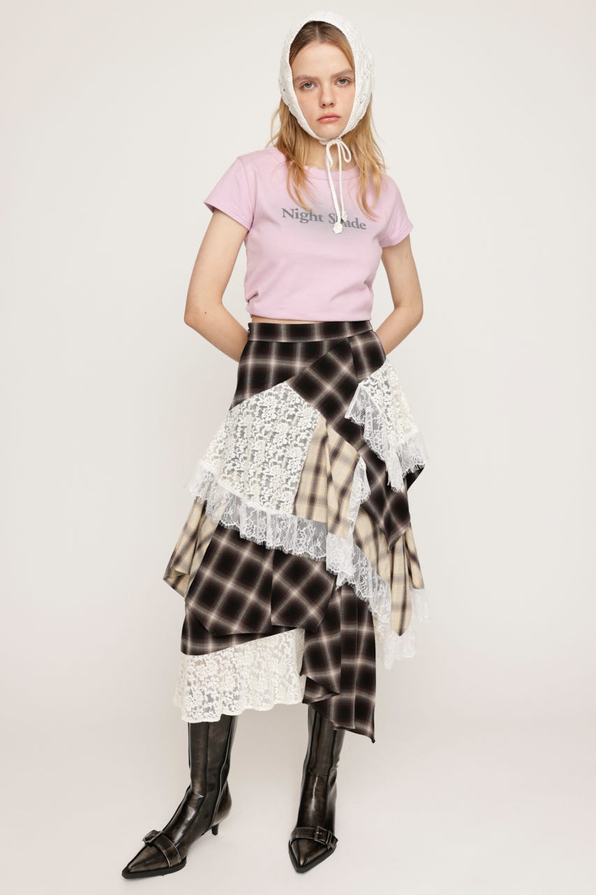 REMAKE LIKE LACE CHECK スカート M/BRN 1