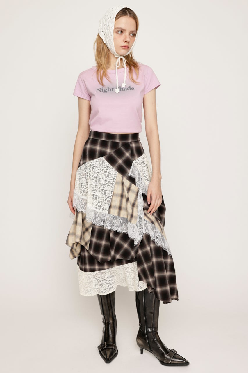 REMAKE LIKE LACE CHECK スカート M/BRN 1
