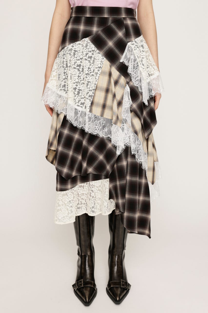 REMAKE LIKE LACE CHECK スカート M/BRN 1