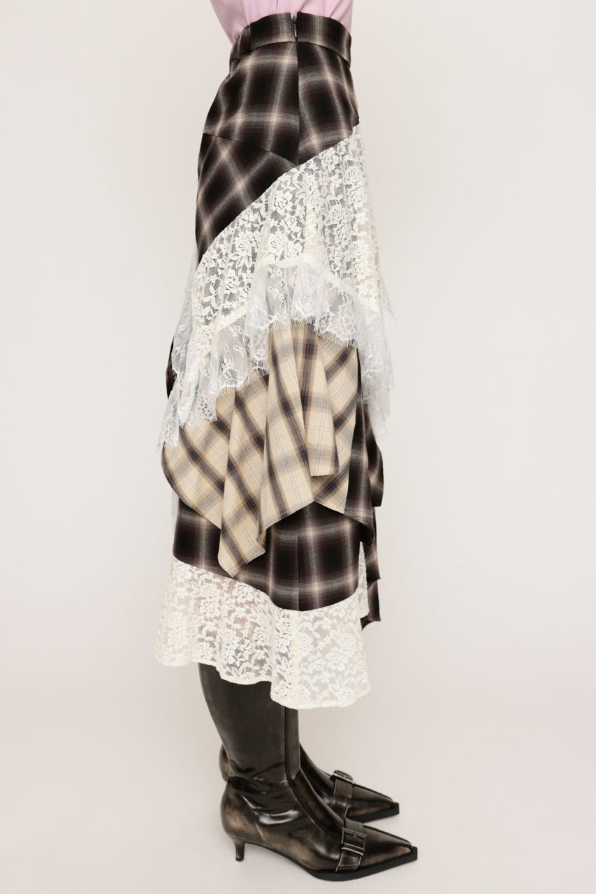REMAKE LIKE LACE CHECK スカート M/BRN 1