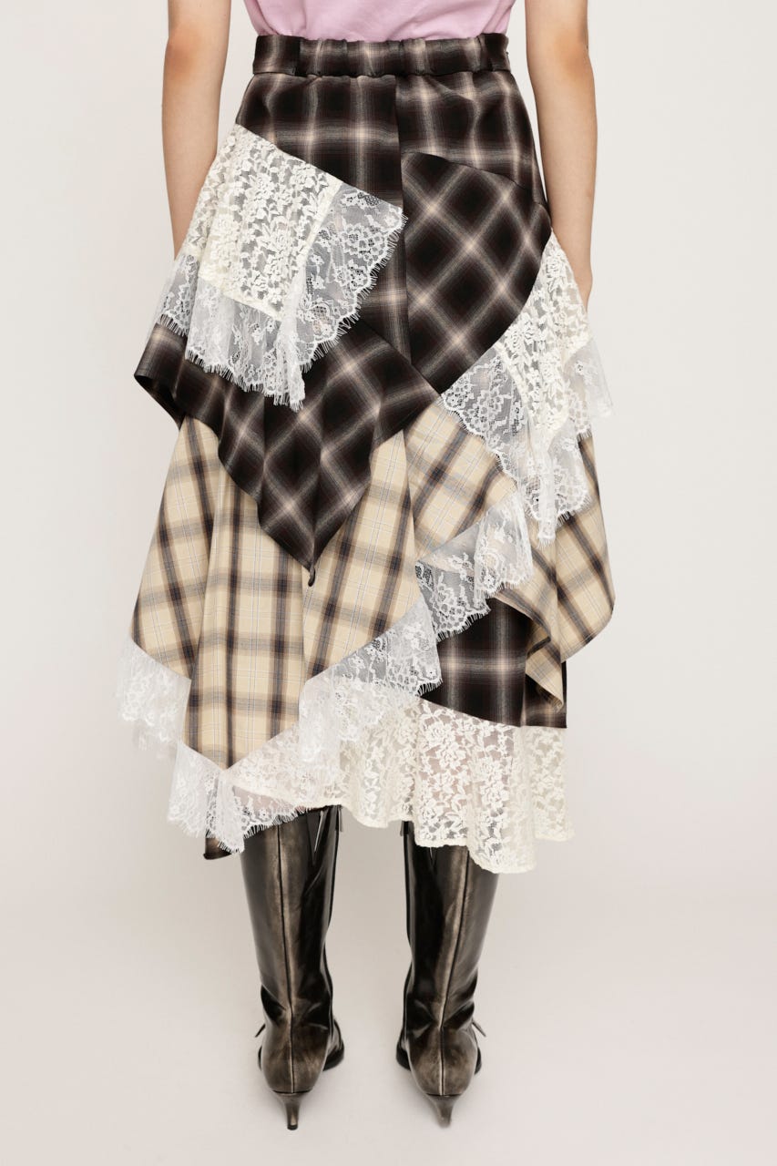 REMAKE LIKE LACE CHECK スカート M/BRN 1