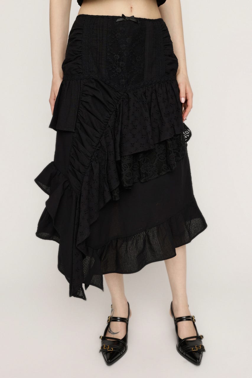 COTTON LACED WRAP DESIGN ロングスカート BLK 1
