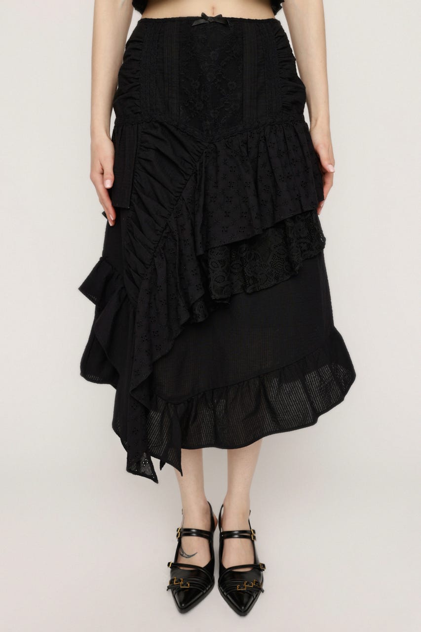 COTTON LACED WRAP DESIGN ロングスカート BLK 1