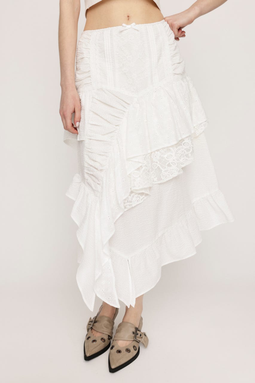 COTTON LACED WRAP DESIGN ロングスカート WHT 1