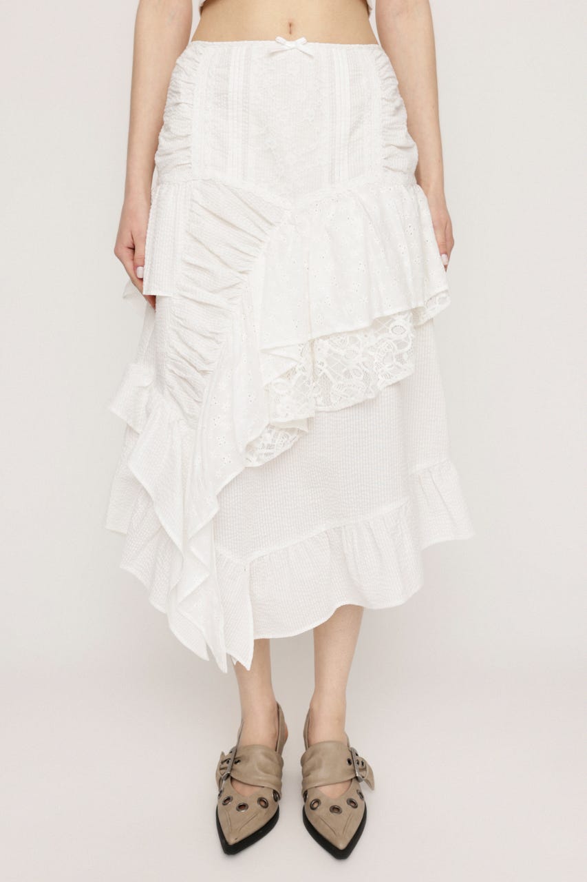 COTTON LACED WRAP DESIGN ロングスカート WHT 1
