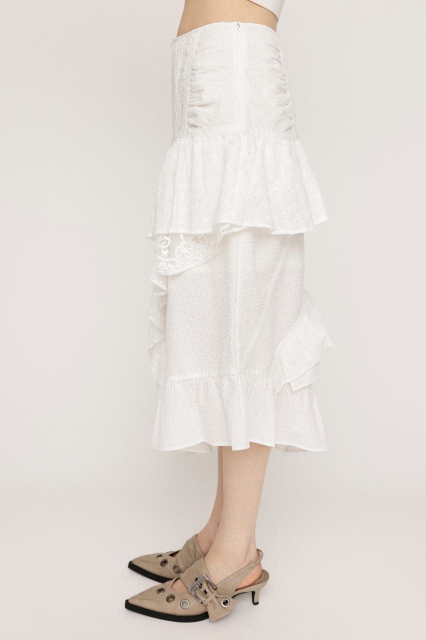 COTTON LACED WRAP DESIGN ロングスカート WHT 1