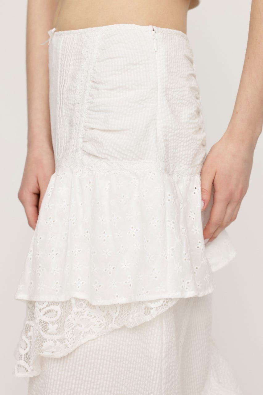COTTON LACED WRAP DESIGN ロングスカート WHT 1