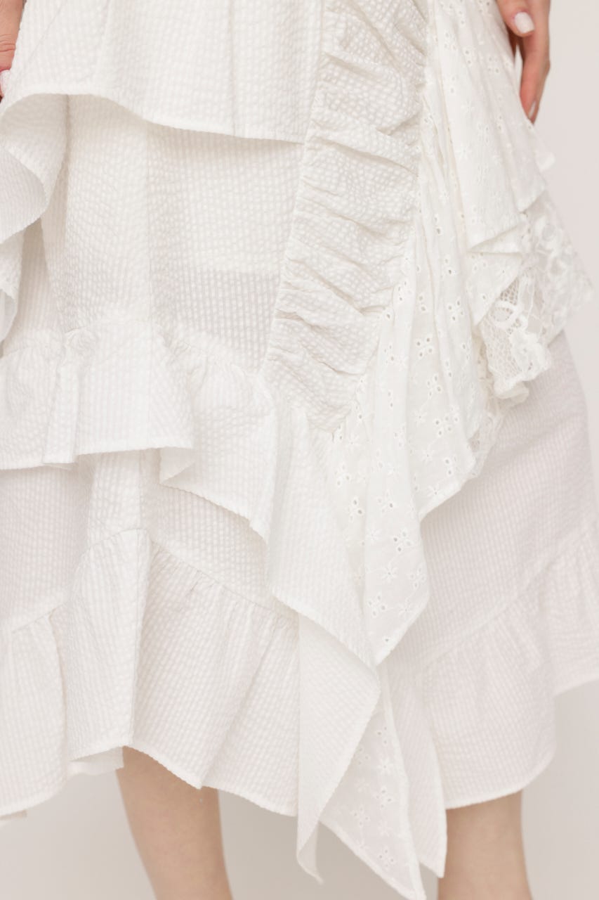 COTTON LACED WRAP DESIGN ロングスカート WHT 1