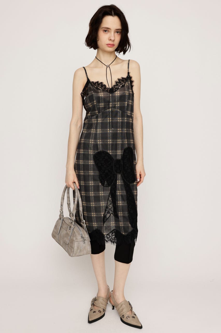 TRIMMING LACE RIBBON CAMI ワンピース M/BLK FREE