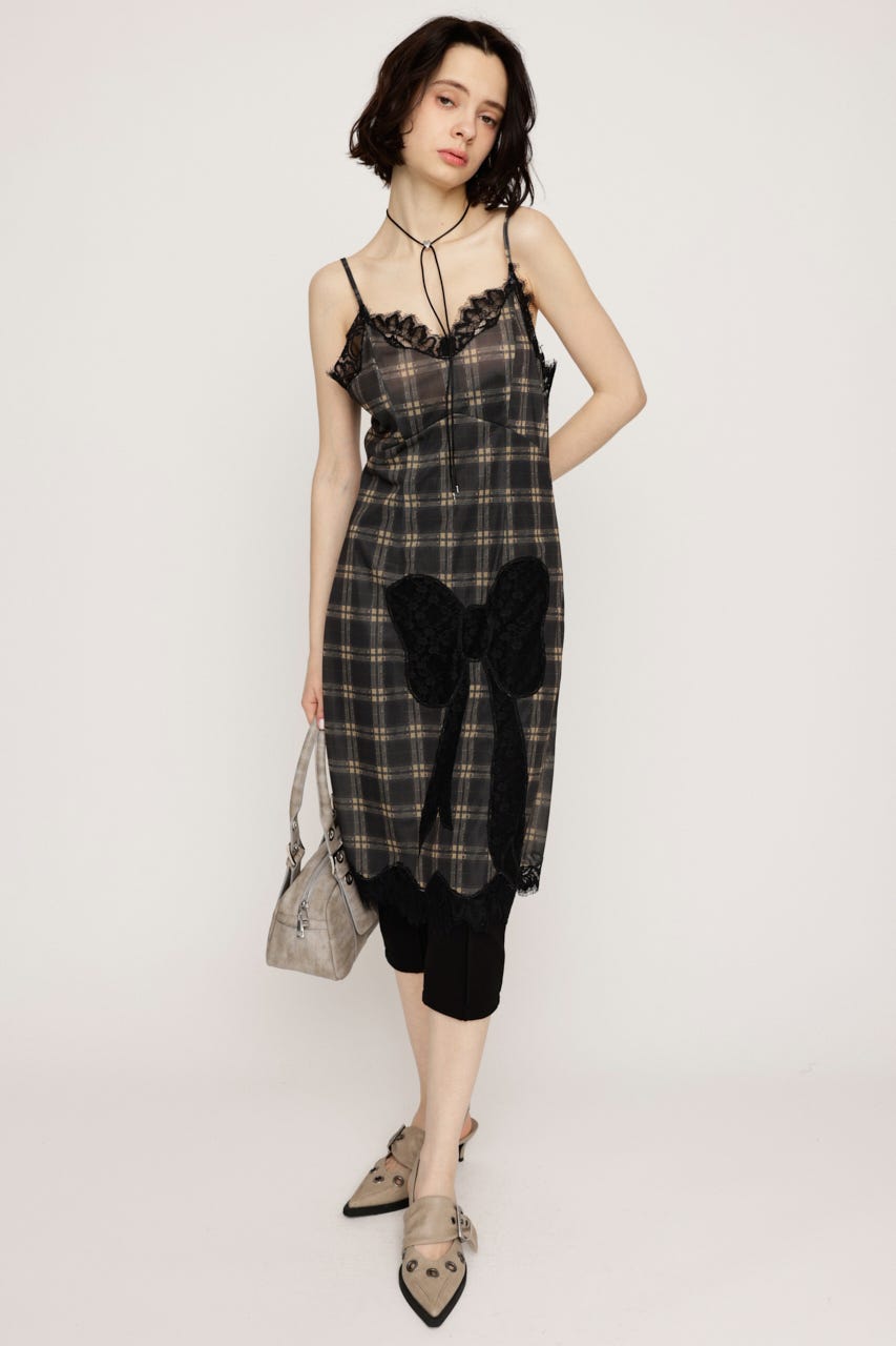 TRIMMING LACE RIBBON CAMI ワンピース M/BLK FREE