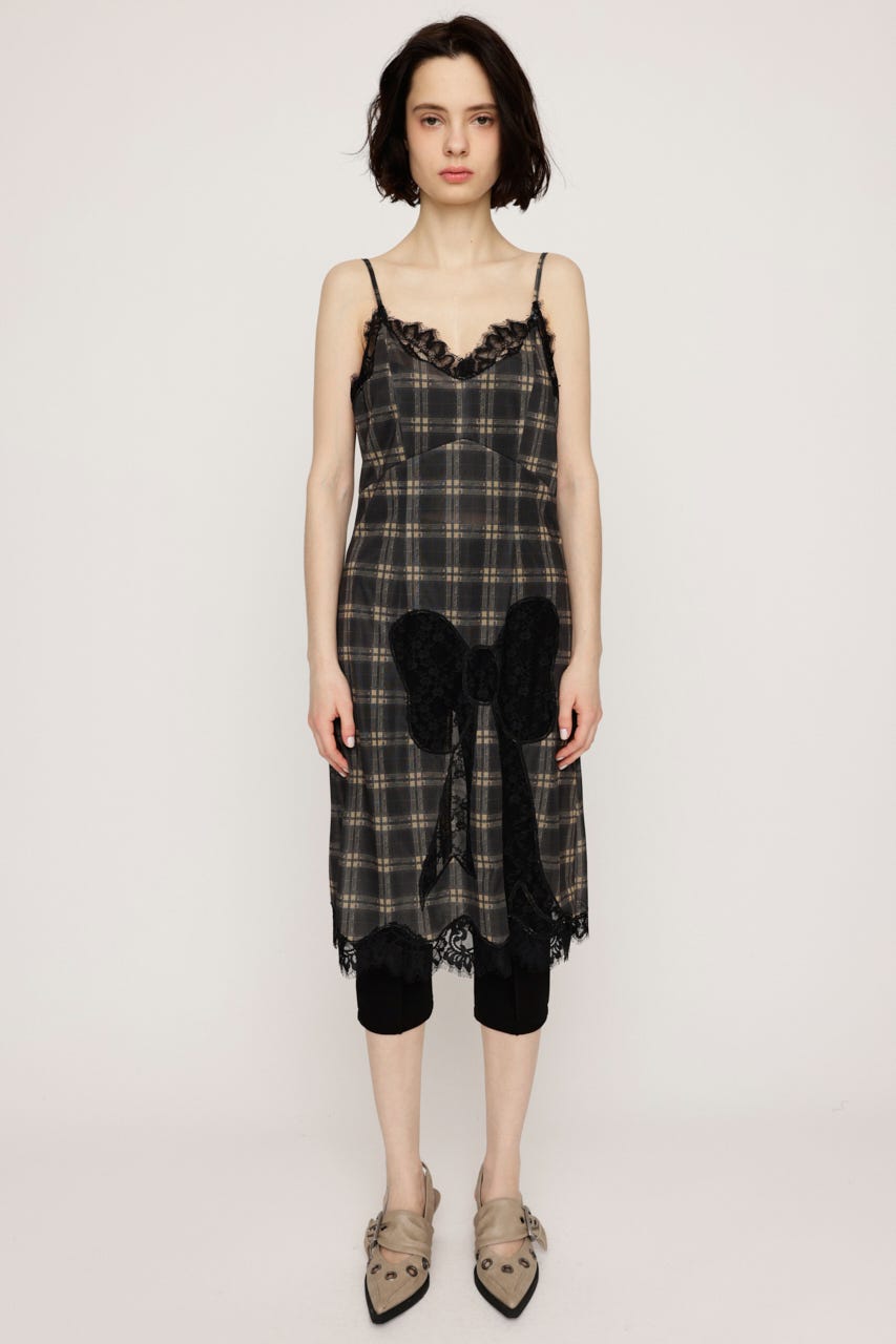 TRIMMING LACE RIBBON CAMI ワンピース M/BLK FREE