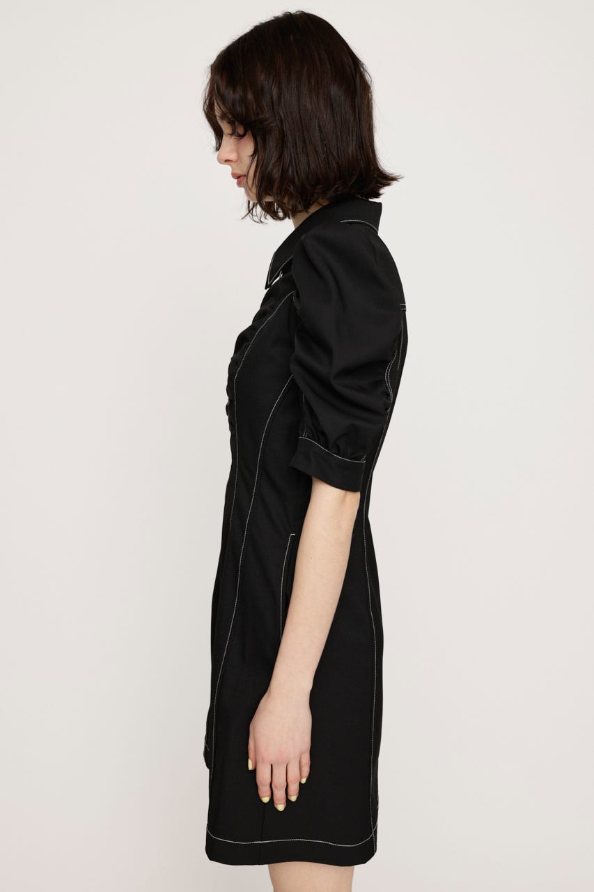 FRONT ZIP GATHER ショートワンピース BLK 1