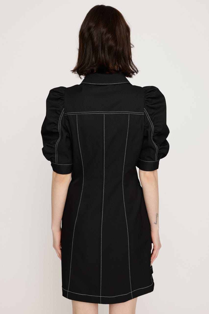 FRONT ZIP GATHER ショートワンピース BLK 1