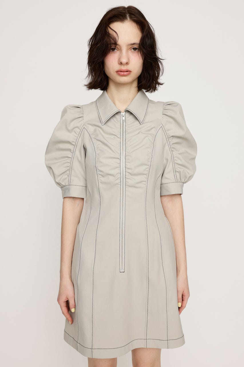 FRONT ZIP GATHER ショートワンピース IVOY 1