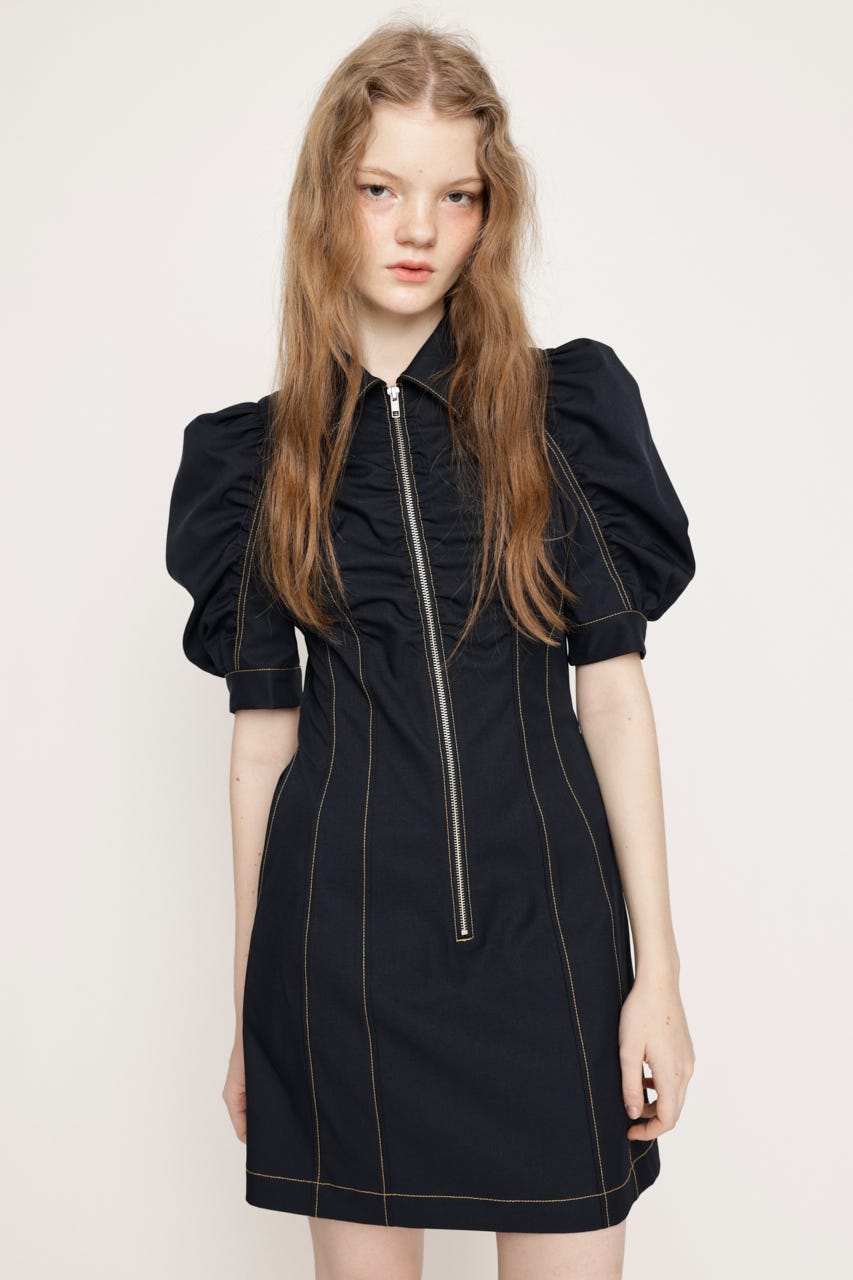 FRONT ZIP GATHER ショートワンピース NVY 1