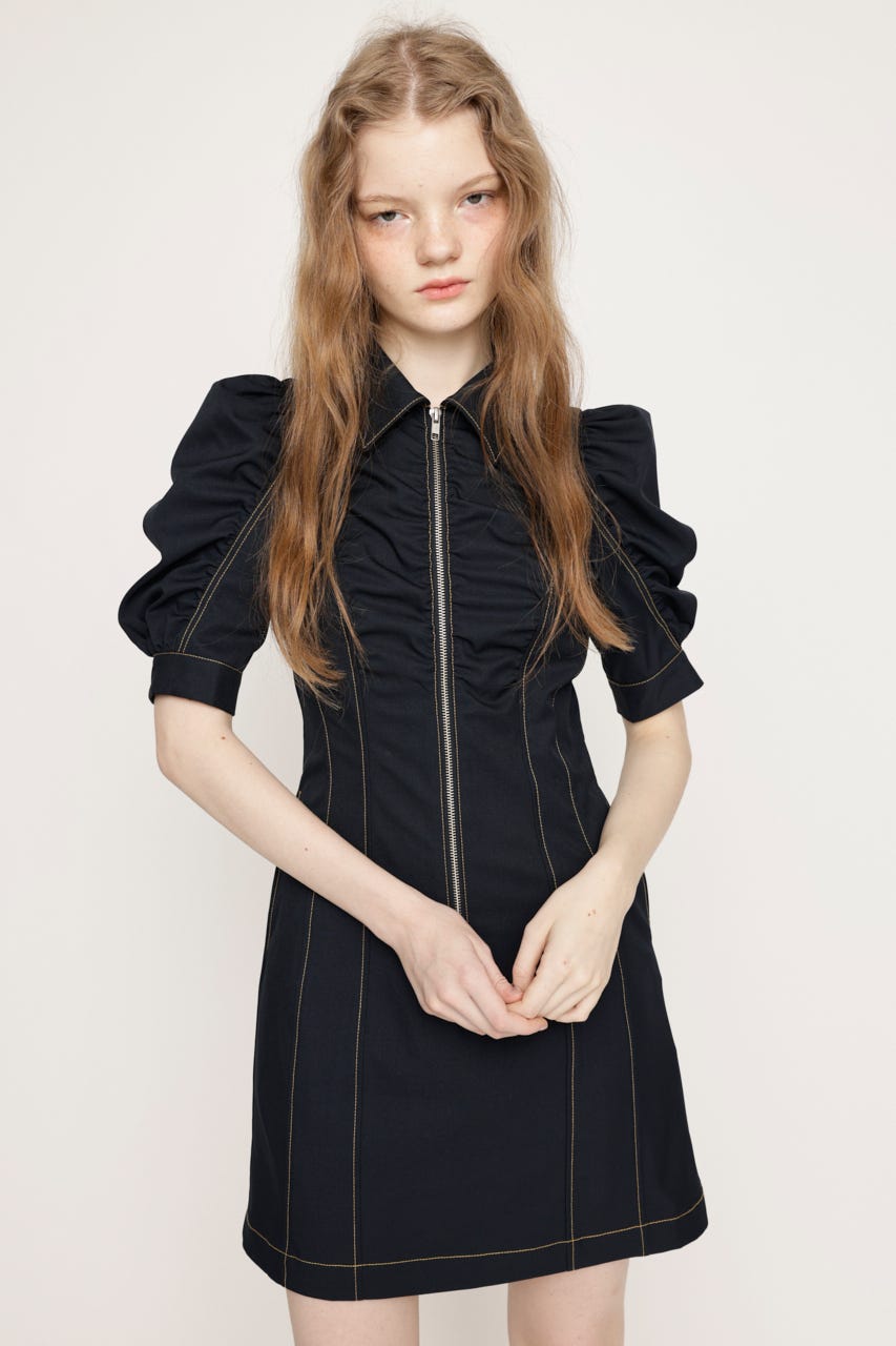 FRONT ZIP GATHER ショートワンピース NVY 1