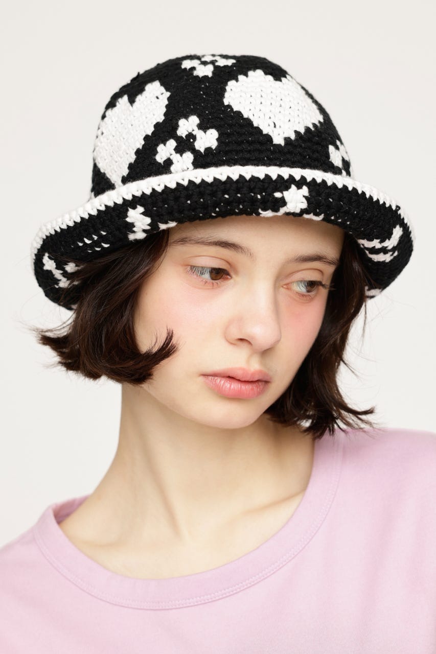 HEART KNIT BUCKET ハット BLK FREE