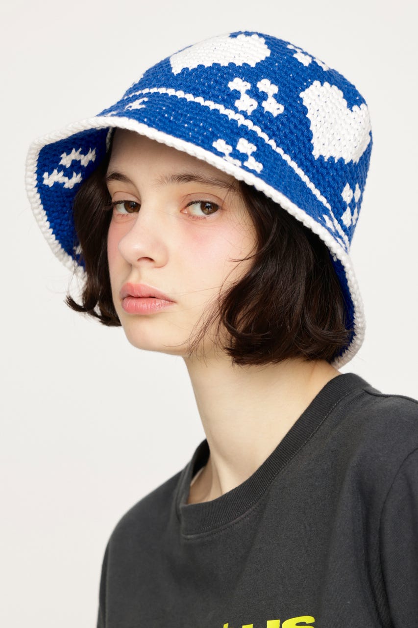 HEART KNIT BUCKET ハット BLU FREE