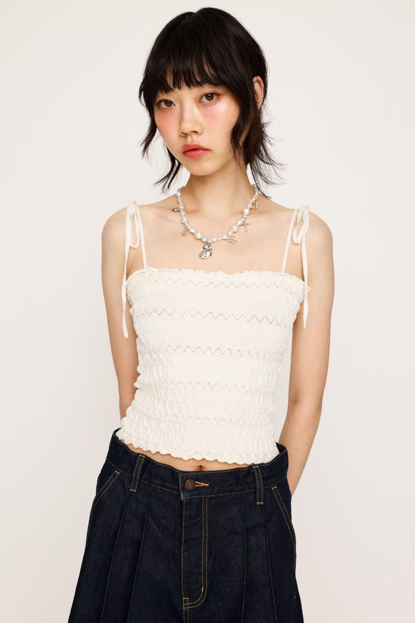【新品】THE SHISHIKUI リボンキャミRIBBON CAMI セール】TRIMMING LACE RIBBON CAMI OP トリミング レース
