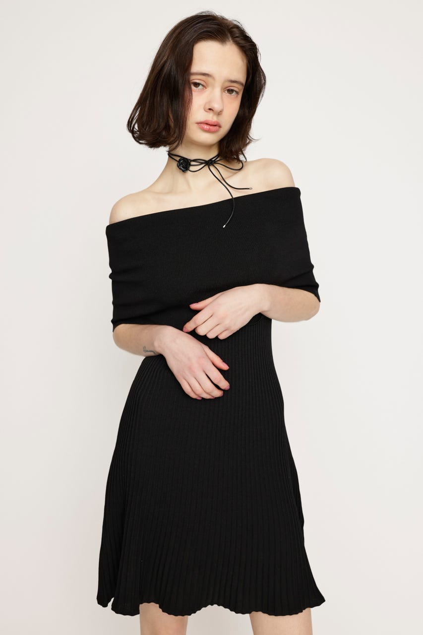 OFF SHOULDER RIB KNIT ショートワンピース