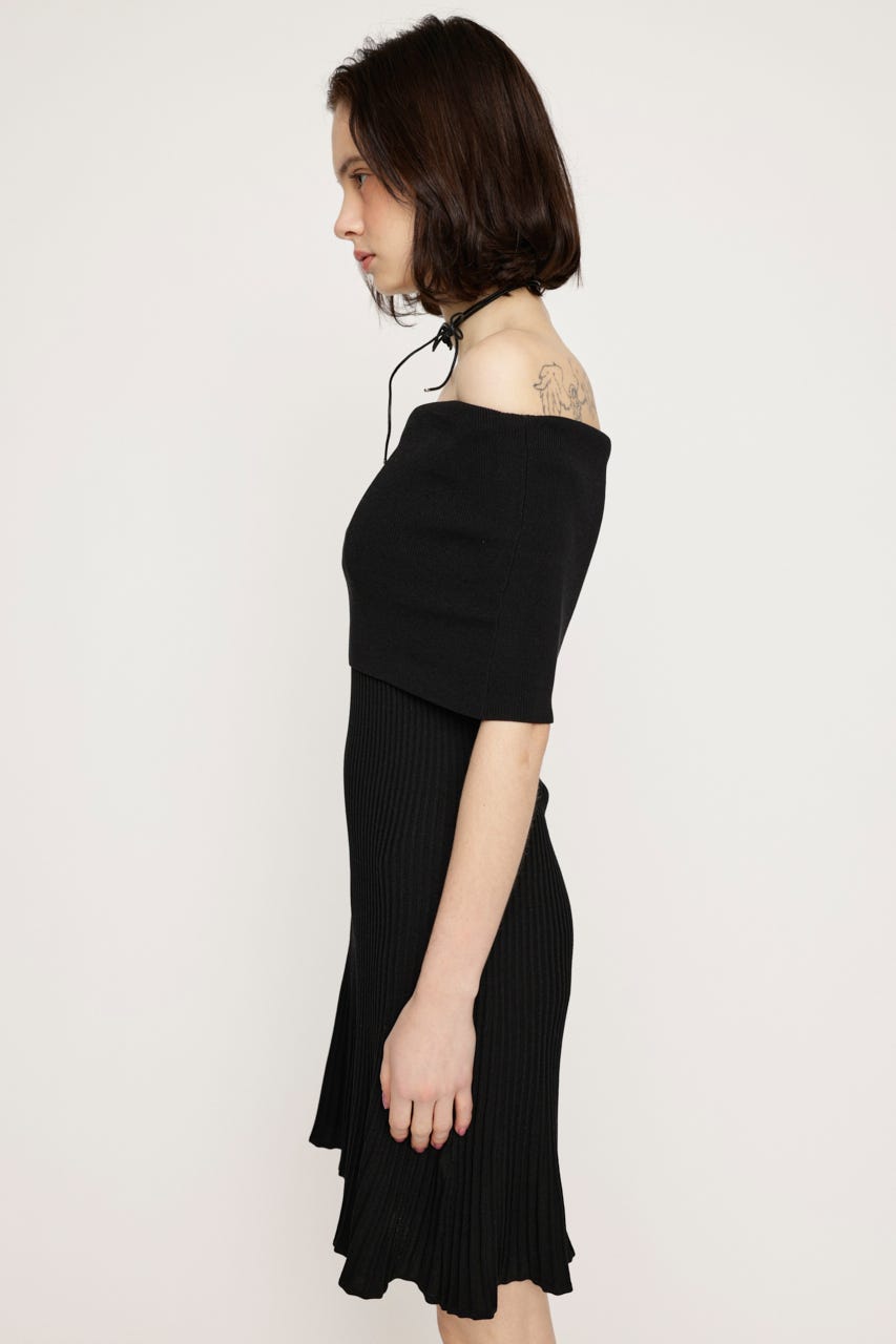 OFF SHOULDER RIB KNIT ショートワンピース BLK FREE