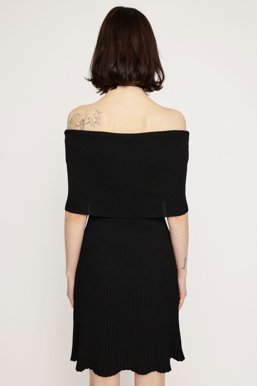 OFF SHOULDER RIB KNIT ショートワンピース BLK FREE