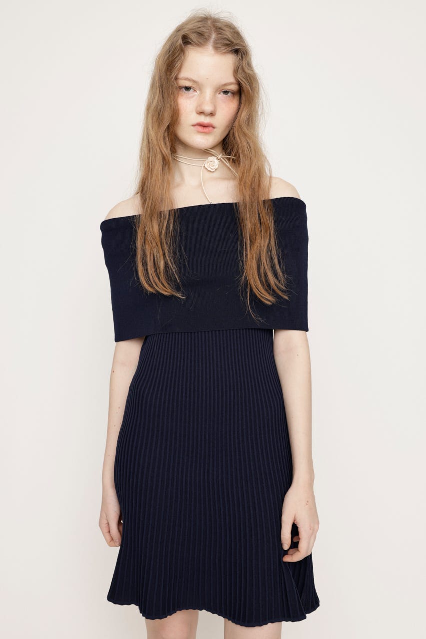 OFF SHOULDER RIB KNIT ショートワンピース NVY FREE