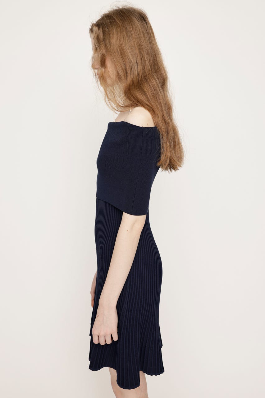 OFF SHOULDER RIB KNIT ショートワンピース NVY FREE