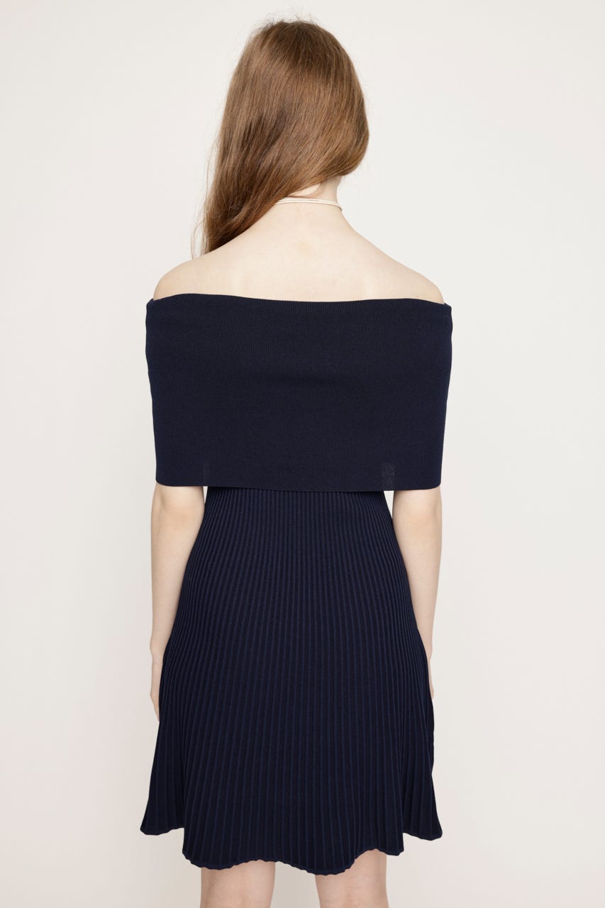 OFF SHOULDER RIB KNIT ショートワンピース NVY FREE