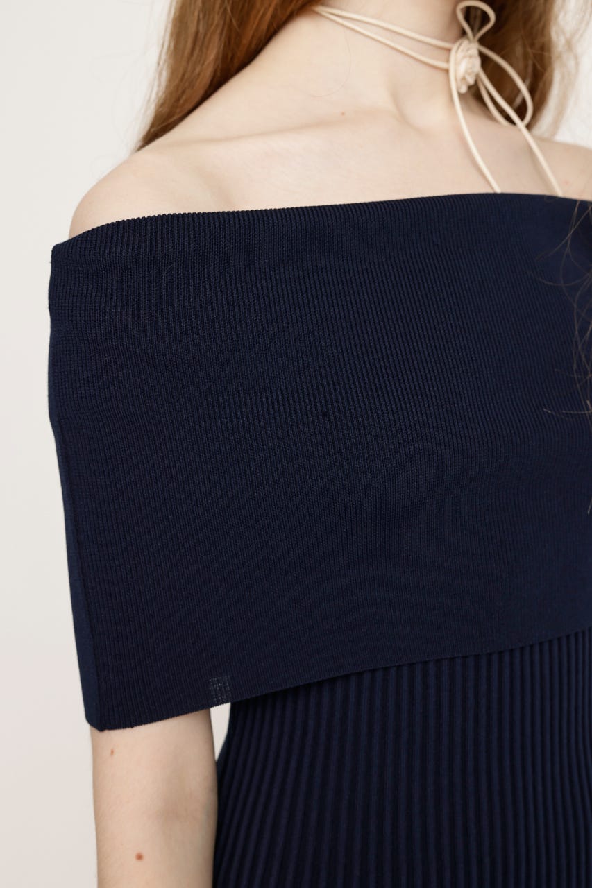 OFF SHOULDER RIB KNIT ショートワンピース NVY FREE
