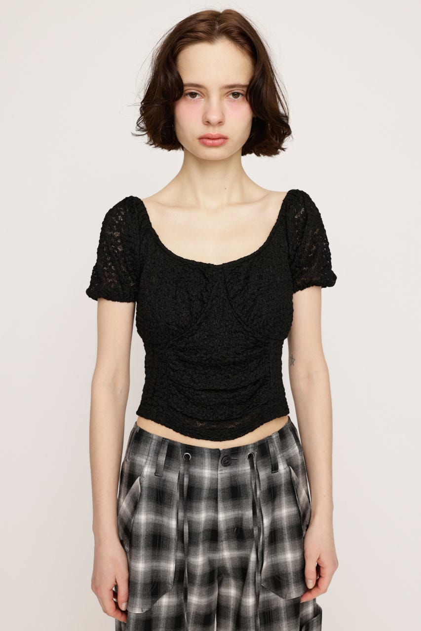 PUFF SLEEVE GATHER CUT トップス BLK FREE