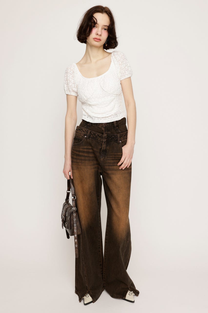 PUFF SLEEVE GATHER CUT トップス WHT FREE